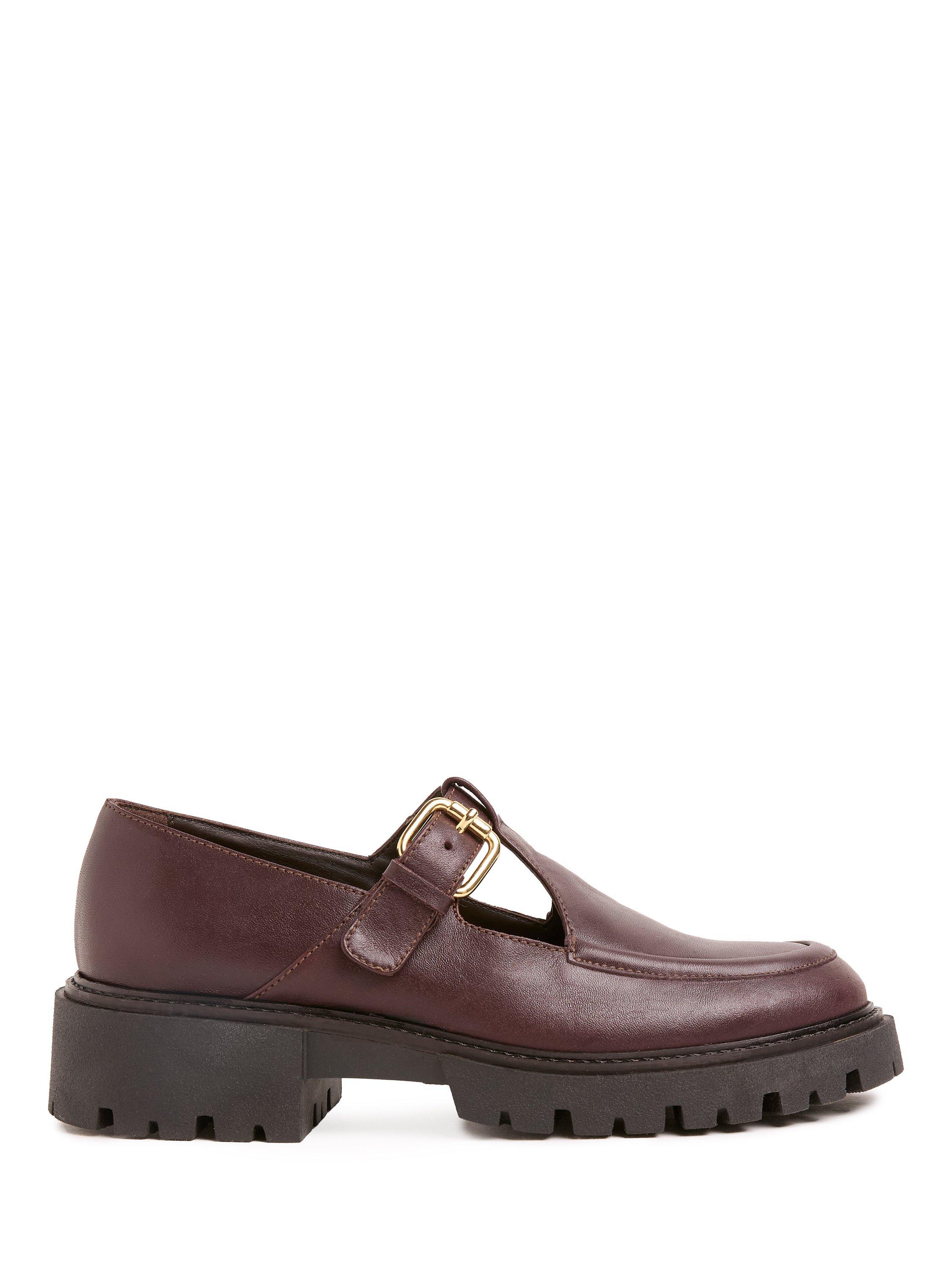 Product image 1 of 7, which shows Celtic & Co. Leather Chunky T-Bar Loafers, Oxblood, EU36