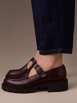 Celtic & Co. Leather Chunky T-Bar Loafers, Oxblood - view 2, Oxblood