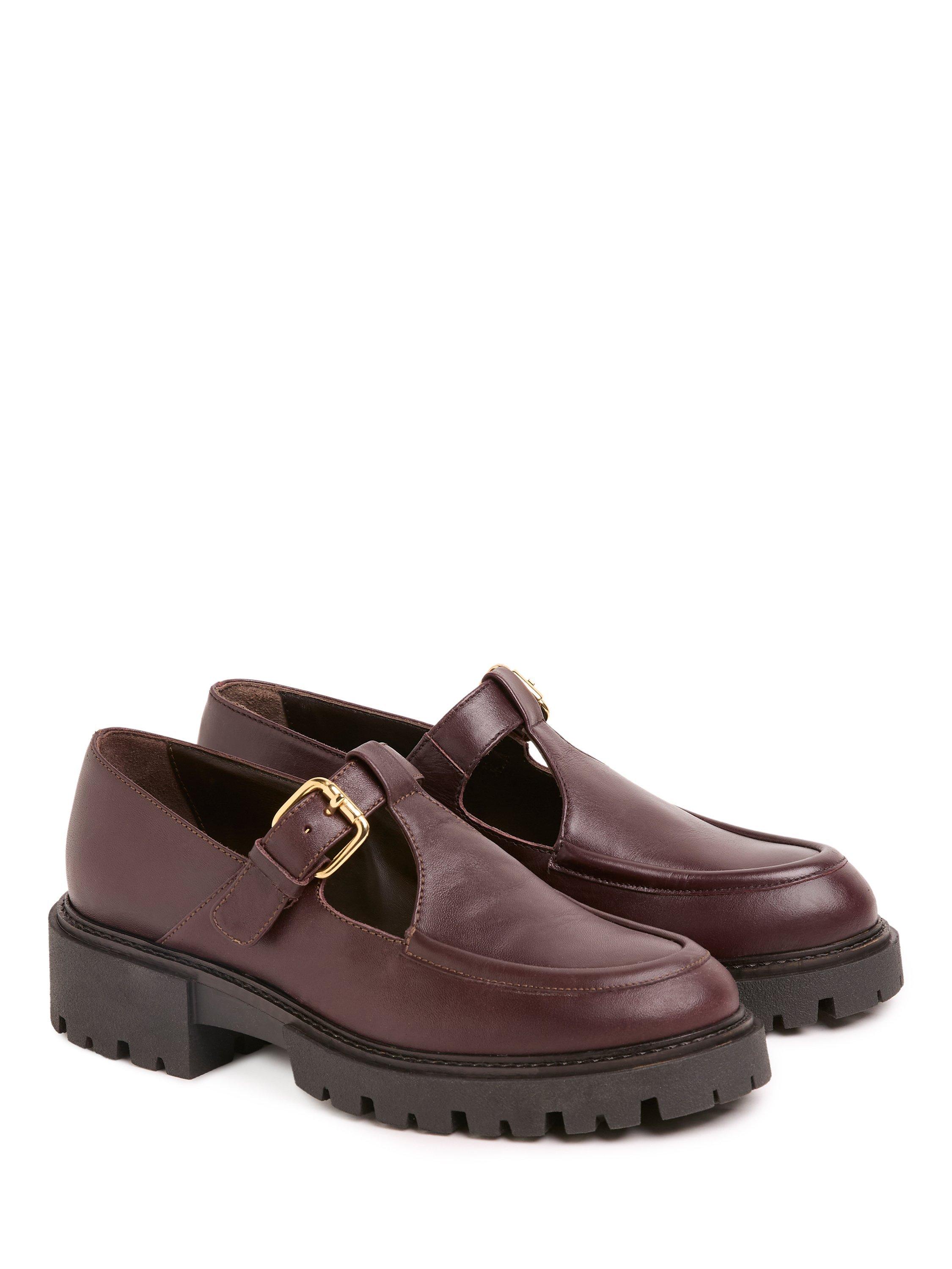 Product image 3 of 7, which shows Celtic & Co. Leather Chunky T-Bar Loafers, Oxblood, EU36