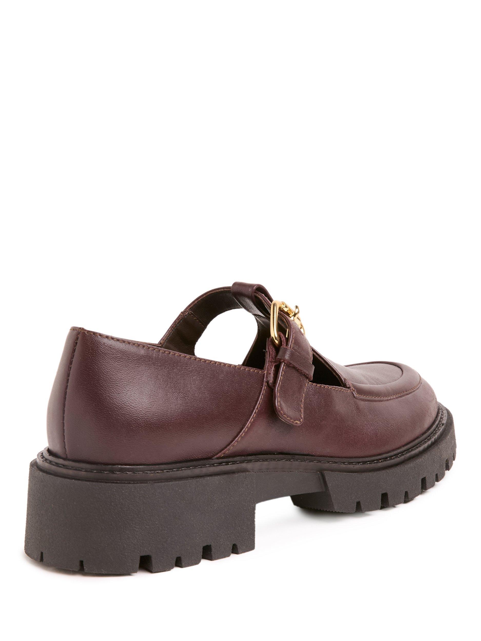 Product image 5 of 7, which shows Celtic & Co. Leather Chunky T-Bar Loafers, Oxblood, EU36