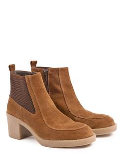 Celtic & Co. Crepe Nubuck Mid Heel High Ankle Boots, Tobacco - view 2, Tobacco