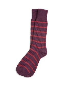 Celtic & Co. Rugby Stripe Wool Blend Socks, Damson, Damson