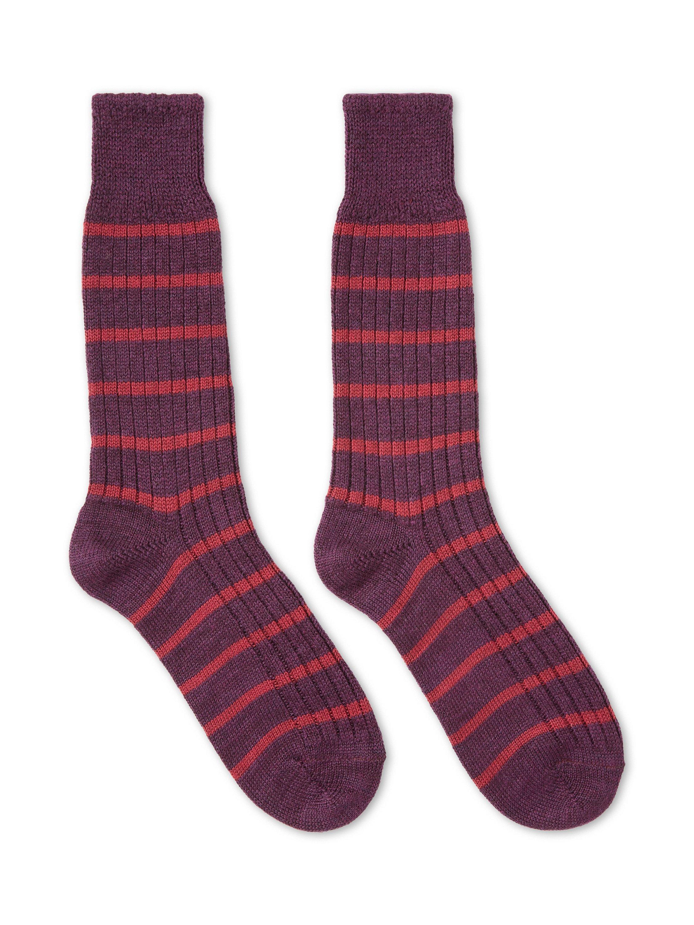 Product image 2 of 3, which shows Celtic & Co. Rugby Stripe Wool Blend Socks, Damson, M