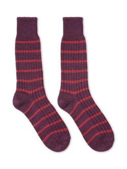 Celtic & Co. Rugby Stripe Wool Blend Socks, Damson - view 2, Damson