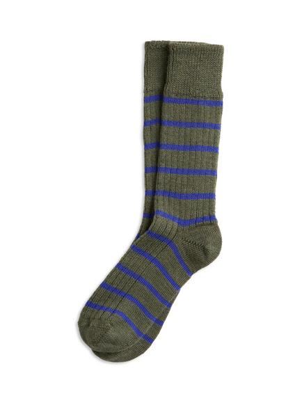 Celtic & Co. British Ladies' Merino Cotton Striped Socks, Olive