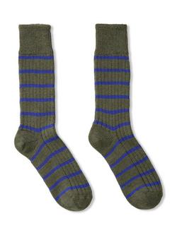 Celtic & Co. British Ladies' Merino Cotton Striped Socks - view 2, Olive
