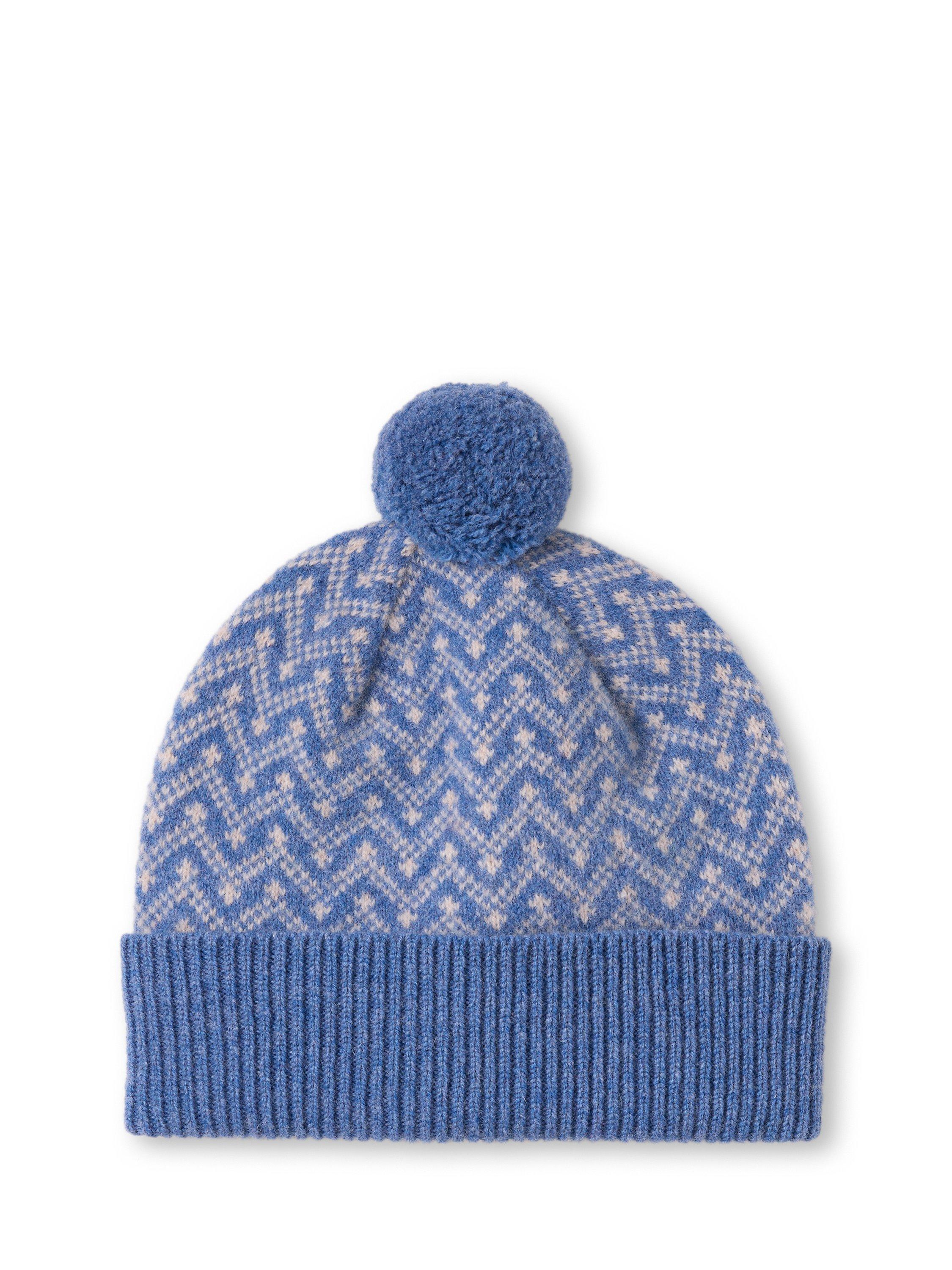 Product image 1 of 4, which shows Celtic & Co. Ripple Fair Isle Pure Wool Beanie Hat, Cornflower Blue, One Size
