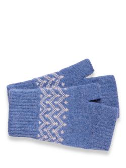 Celtic & Co. Ripple Fair Isle Fingerless Gloves, Cornflower Blue - view 2, Cornflower Blue