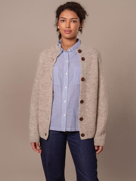 Celtic & Co. Moss Stitch Pure Wool Cardigan, Undyed Taupe, Undyed Taupe