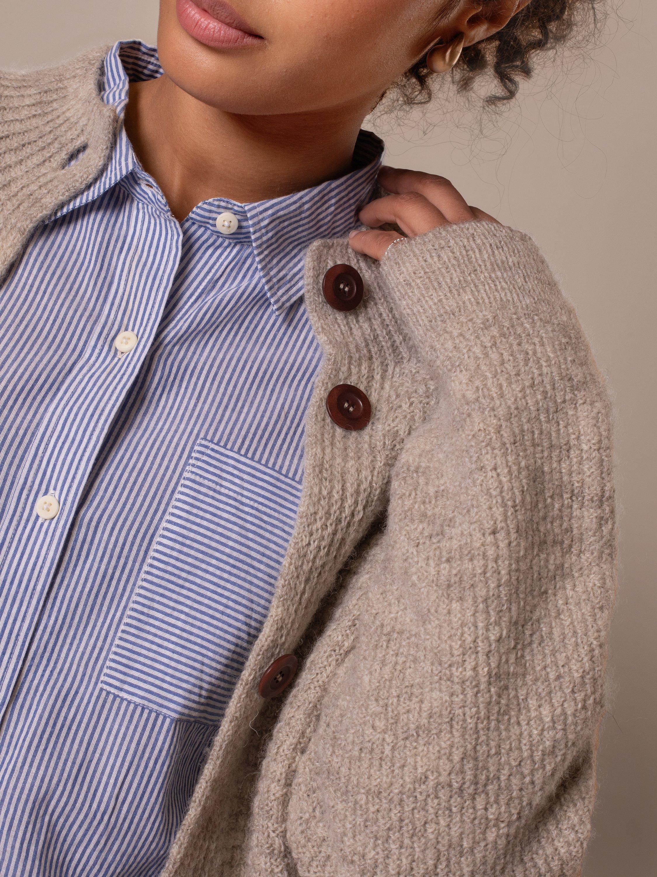 Product image 3 of 3, which shows Celtic & Co. Moss Stitch Pure Wool Cardigan, Undyed Taupe, XS