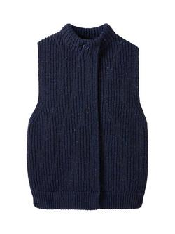 Celtic & Co. Open Neck Pure Wool Waistcoat, Dark Navy - view 2, Dark Navy