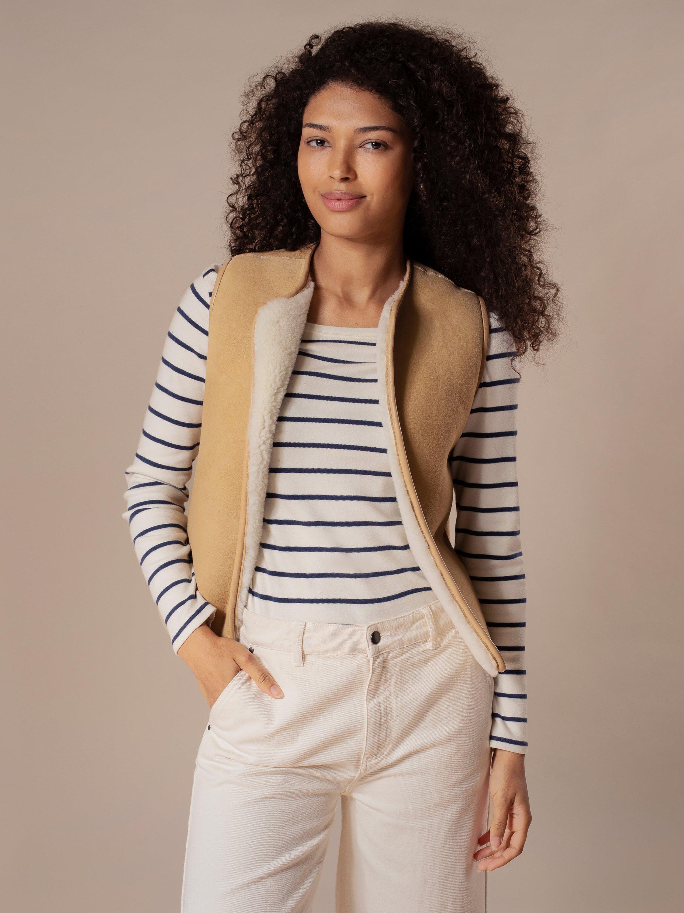 Product image 1 of 6, which shows Celtic & Co. Reversible British Sheepskin E2E Gilet, Camel/Ecru, 8