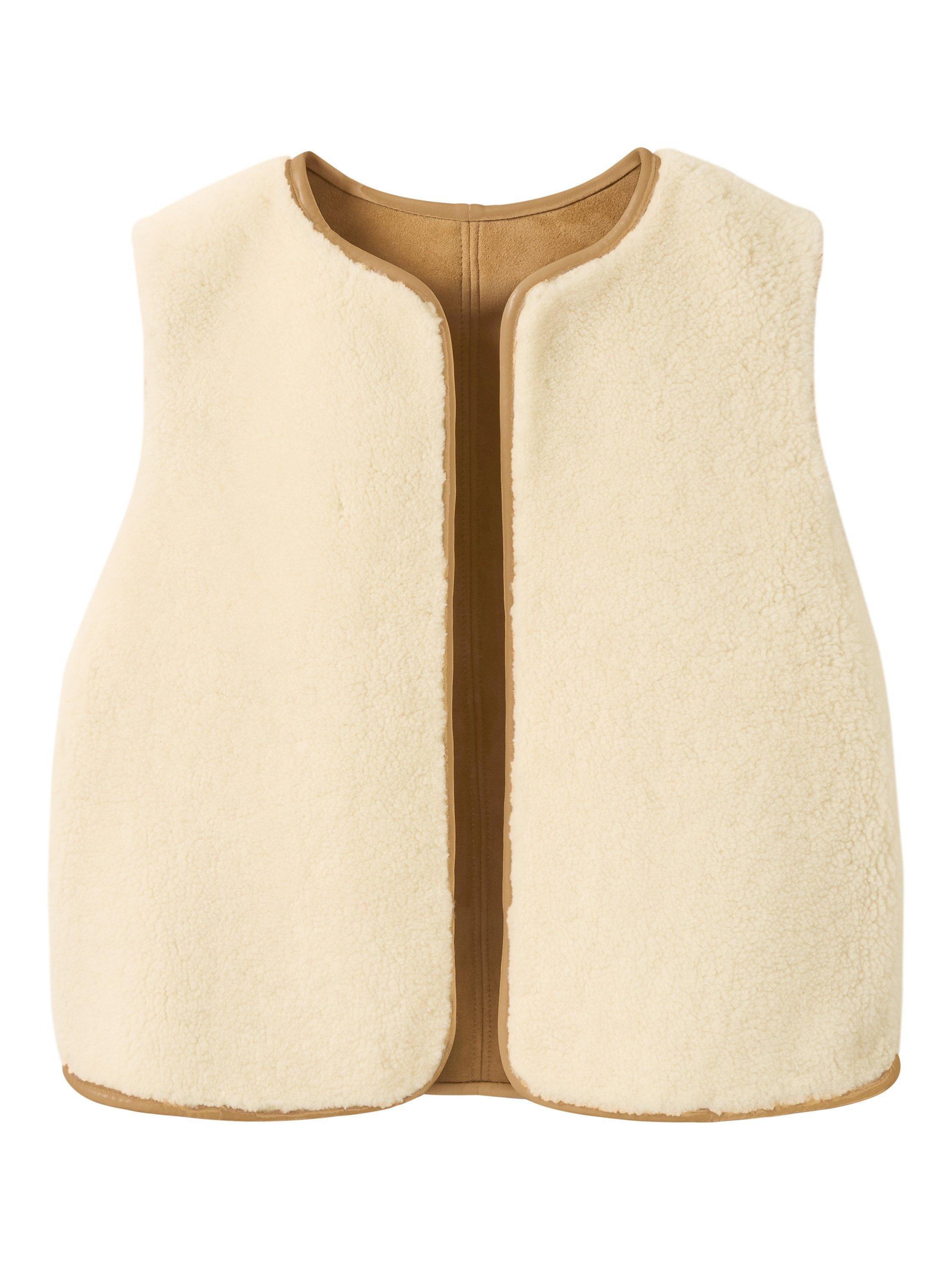 Product image 2 of 6, which shows Celtic & Co. Reversible British Sheepskin E2E Gilet, Camel/Ecru, 8
