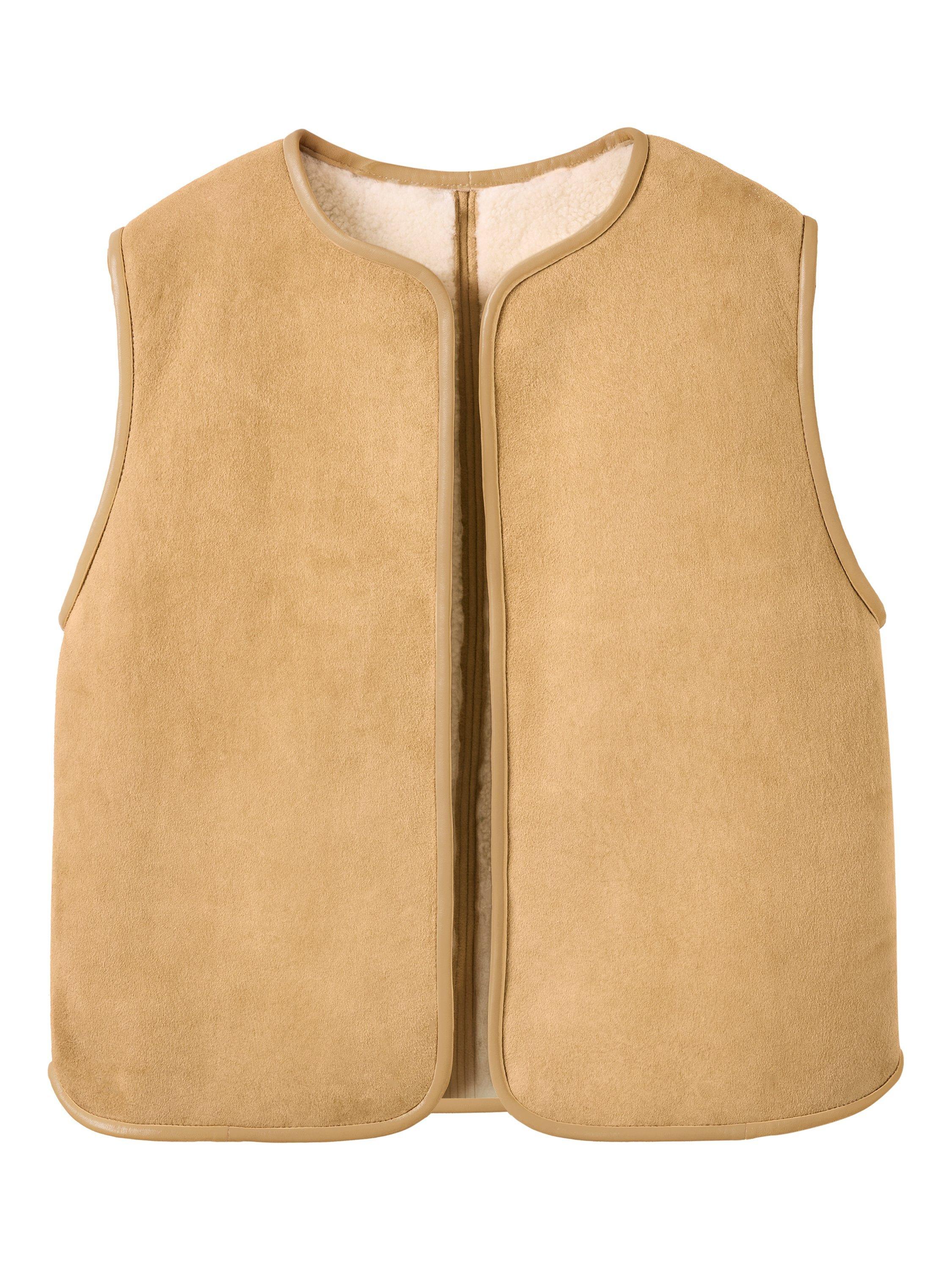 Product image 3 of 6, which shows Celtic & Co. Reversible British Sheepskin E2E Gilet, Camel/Ecru, 8