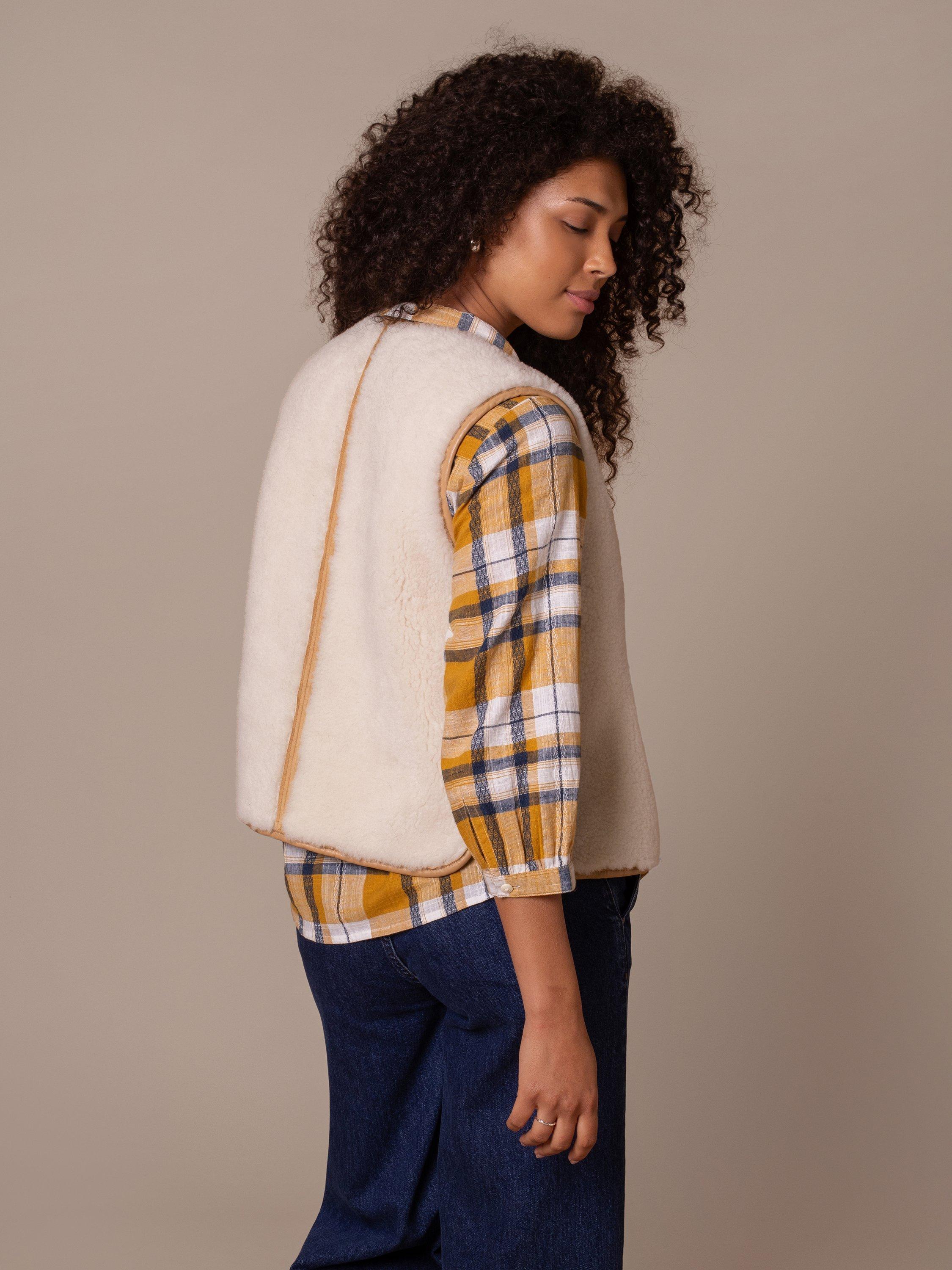 Product image 6 of 6, which shows Celtic & Co. Reversible British Sheepskin E2E Gilet, Camel/Ecru, 8