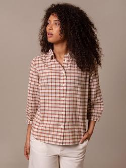 Celtic & Co. Peter Pan Collar Buttoned Cotton Blouse, Brown/Multi