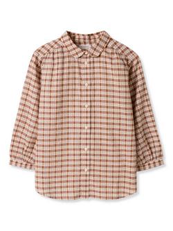 Celtic & Co. Peter Pan Collar Buttoned Cotton Blouse - view 2, Brown/Multi