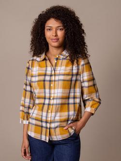 Celtic & Co. Peter Pan Cotton Check Collar Neckline Blouse, Yellow