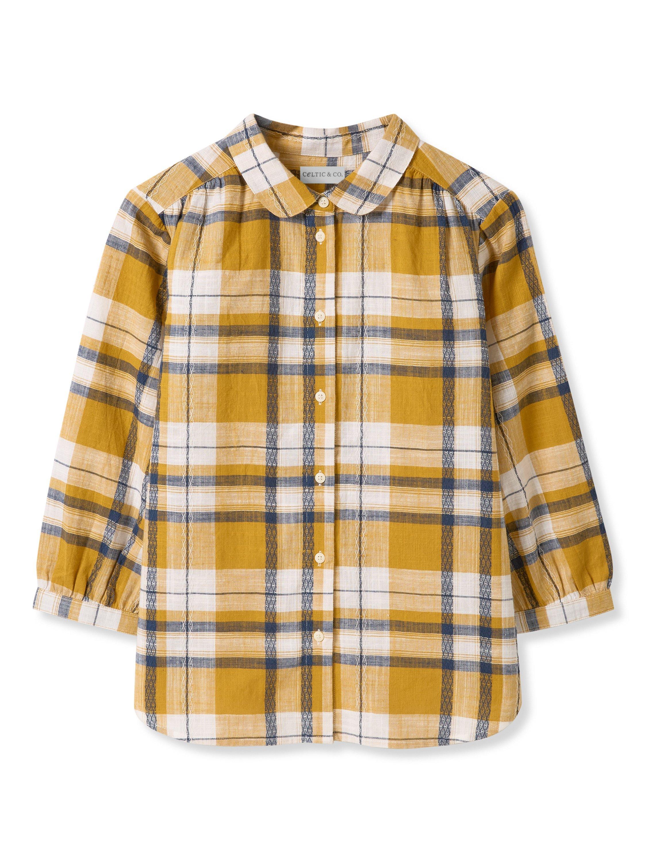 Product image 2 of 7, which shows Celtic & Co. Peter Pan Cotton Check Collar Neckline Blouse, Yellow, 8