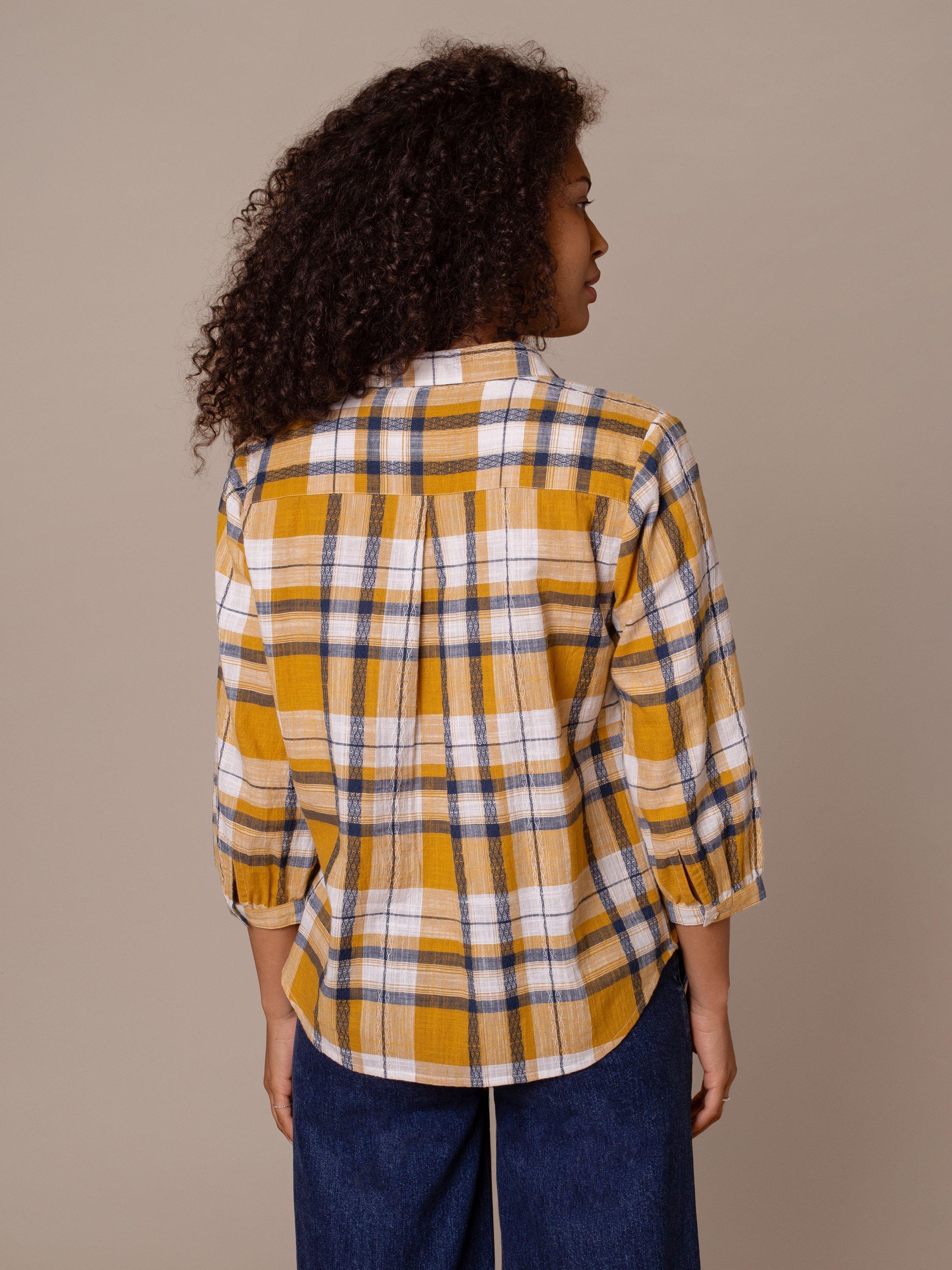 Product image 7 of 7, which shows Celtic & Co. Peter Pan Cotton Check Collar Neckline Blouse, Yellow, 8