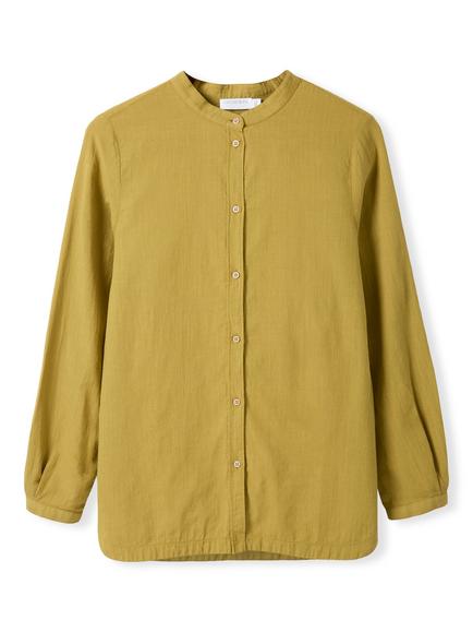 Celtic & Co. Buttoned Oversize Pleated Cotton Blouse - view 2, Green Ochre
