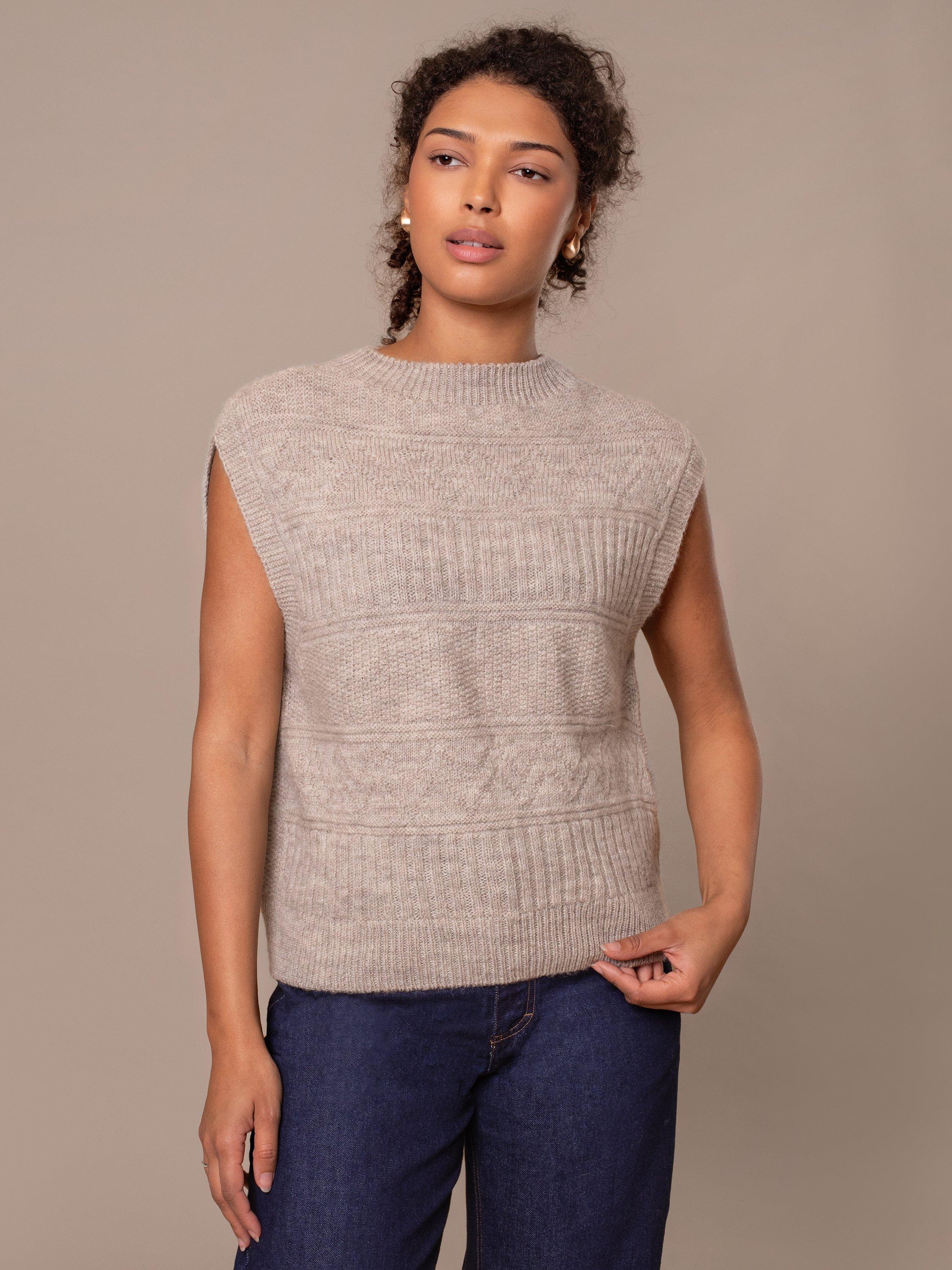Product image 1 of 4, which shows Celtic & Co. Stitch Pure Wool Tank Top, Taupe, XS