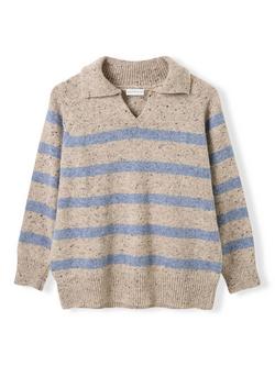 Celtic & Co. Stripe Pure Wool Polo Jumper, Oatmeal - view 2, Oatmeal