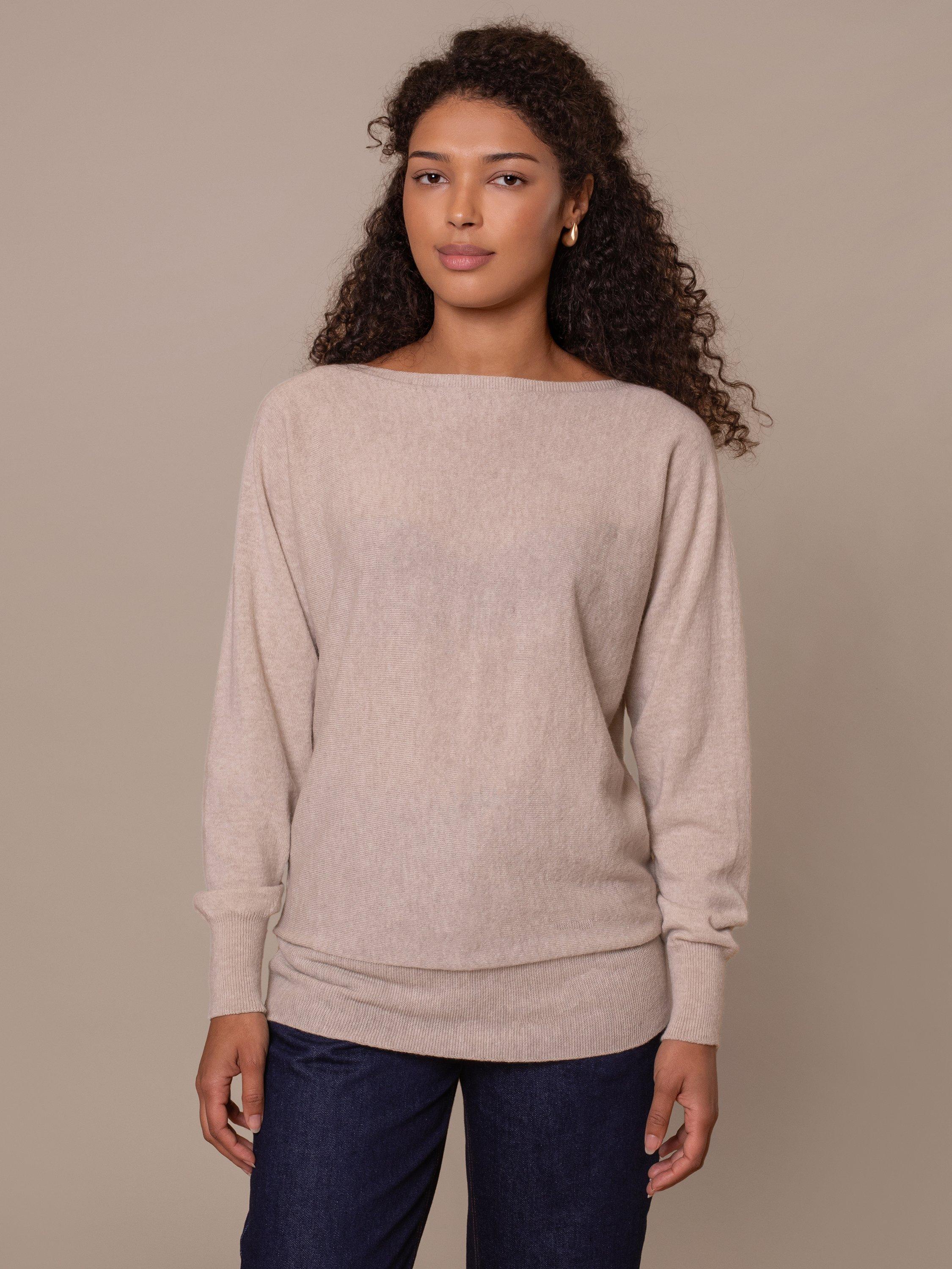 Product image 1 of 5, which shows Celtic & Co. Slash Neck Pure Wool Jumper, Oatmeal, XS