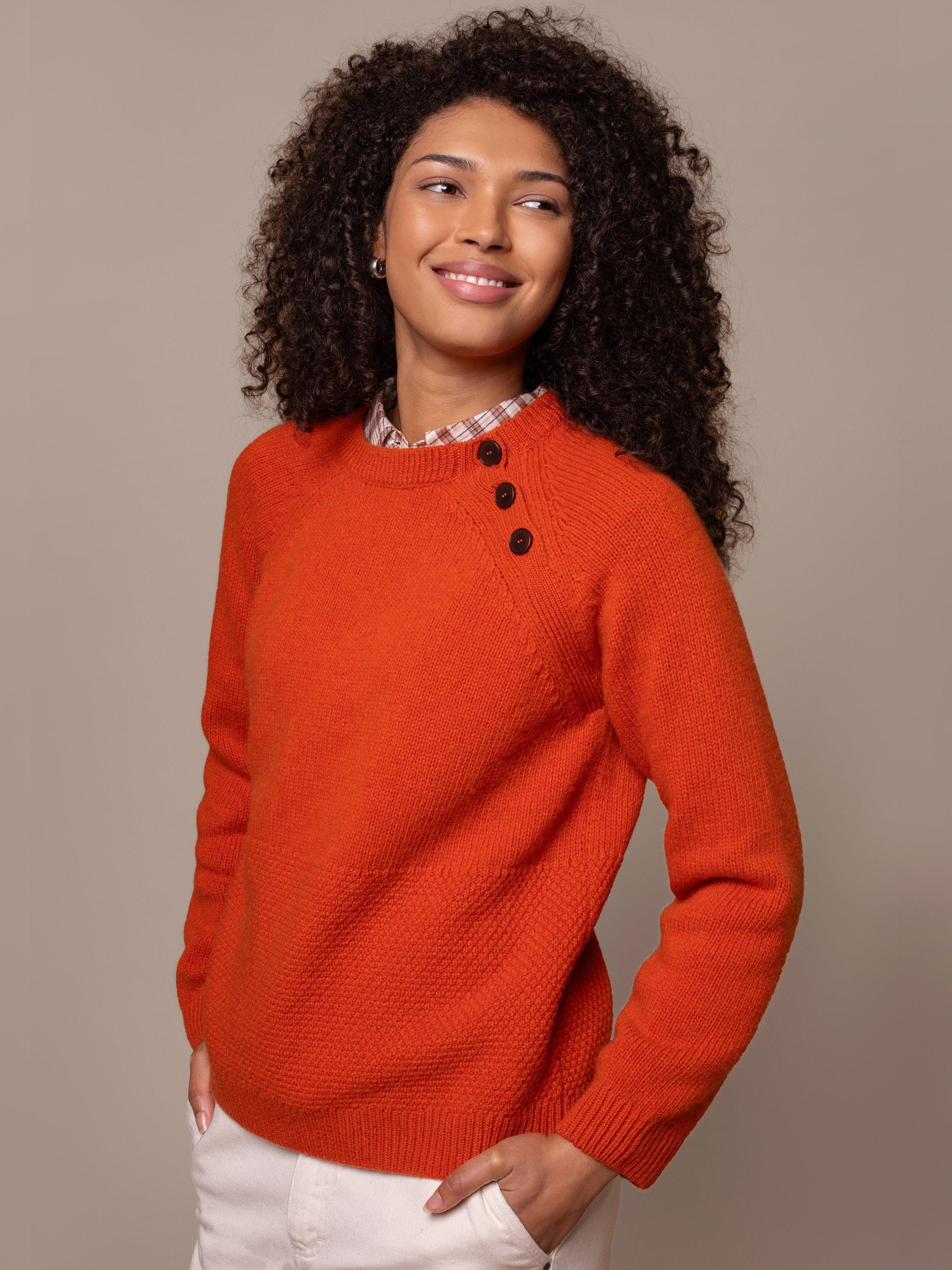 Product image 1 of 6, which shows Celtic & Co. Button Neck Pure Wool Jumper, Burnt Orange, XS