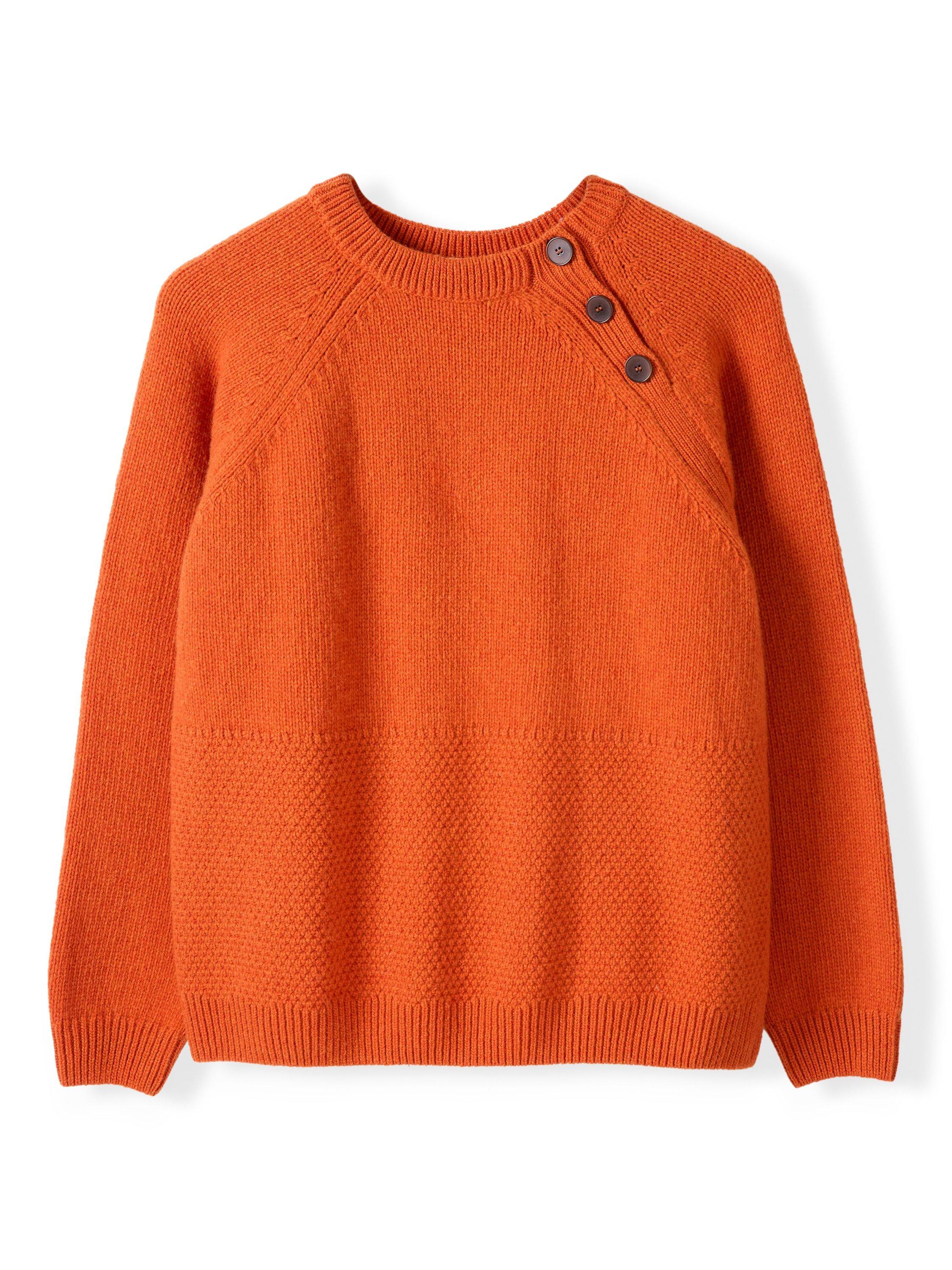 Product image 2 of 6, which shows Celtic & Co. Button Neck Pure Wool Jumper, Burnt Orange, XS