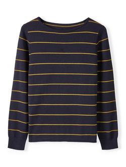 Celtic & Co. Boat Neck Fine Knit Merino Wool Jumper - view 2, Navy/Yellow