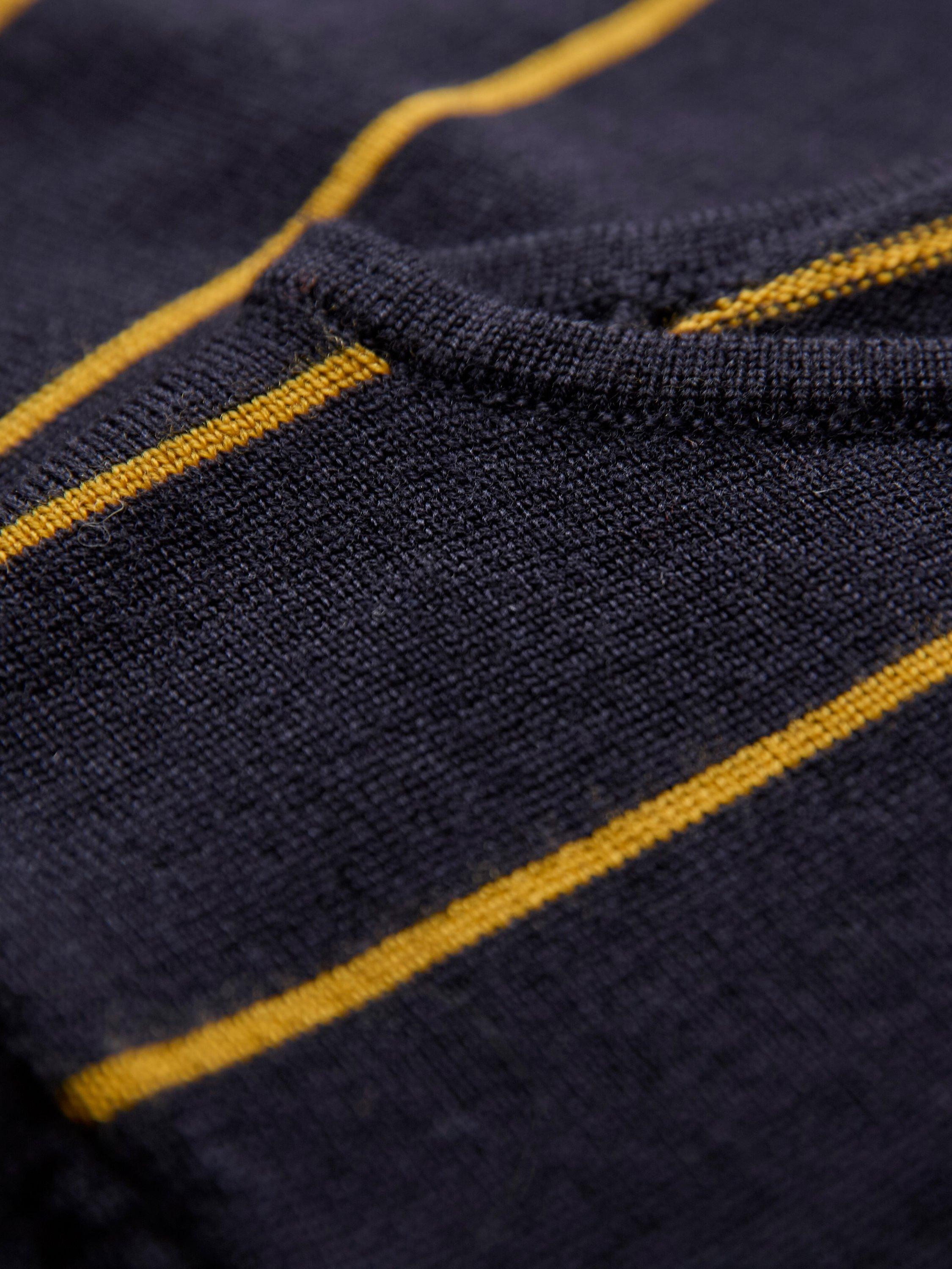 Product image 3 of 6, which shows Celtic & Co. Boat Neck Fine Knit Merino Wool Jumper, Navy/Yellow, XS