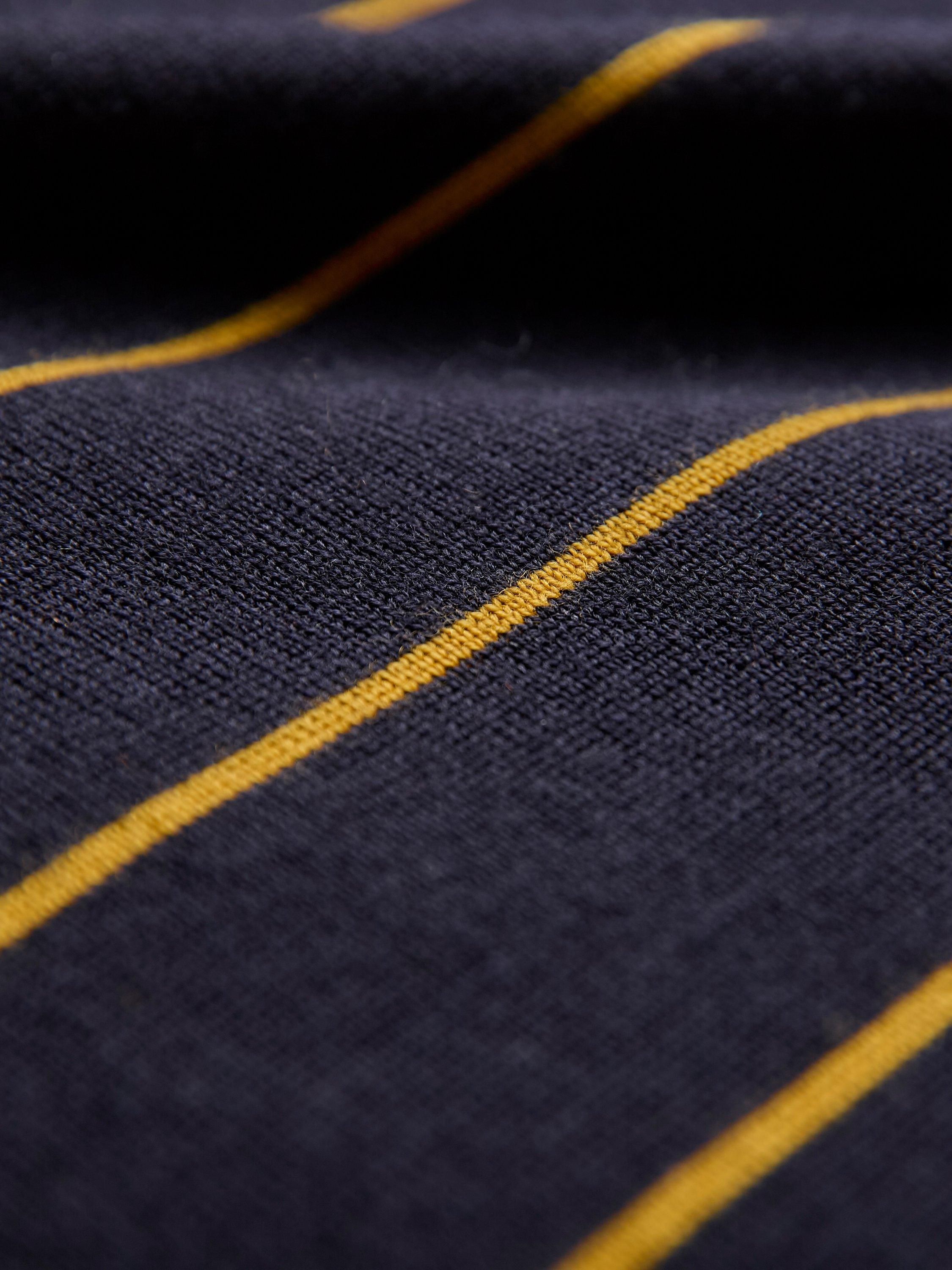 Product image 4 of 6, which shows Celtic & Co. Boat Neck Fine Knit Merino Wool Jumper, Navy/Yellow, XS