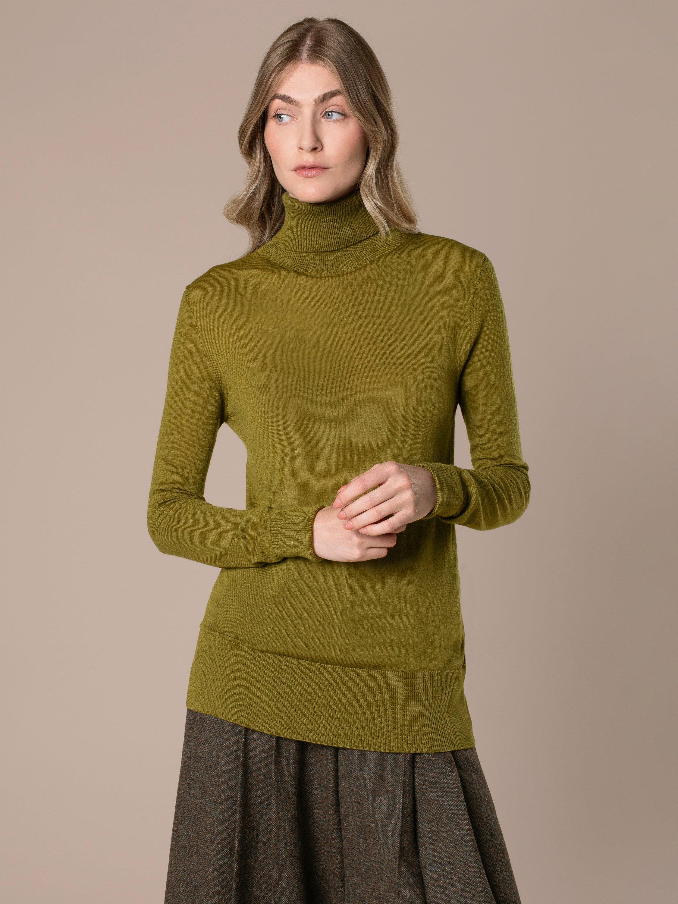 Product image 1 of 7, which shows Celtic & Co. Pure Merino Wool Roll Neck Jumper, Moss, XS