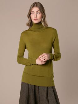 Celtic & Co. Pure Merino Wool Roll Neck Jumper, Moss, Moss