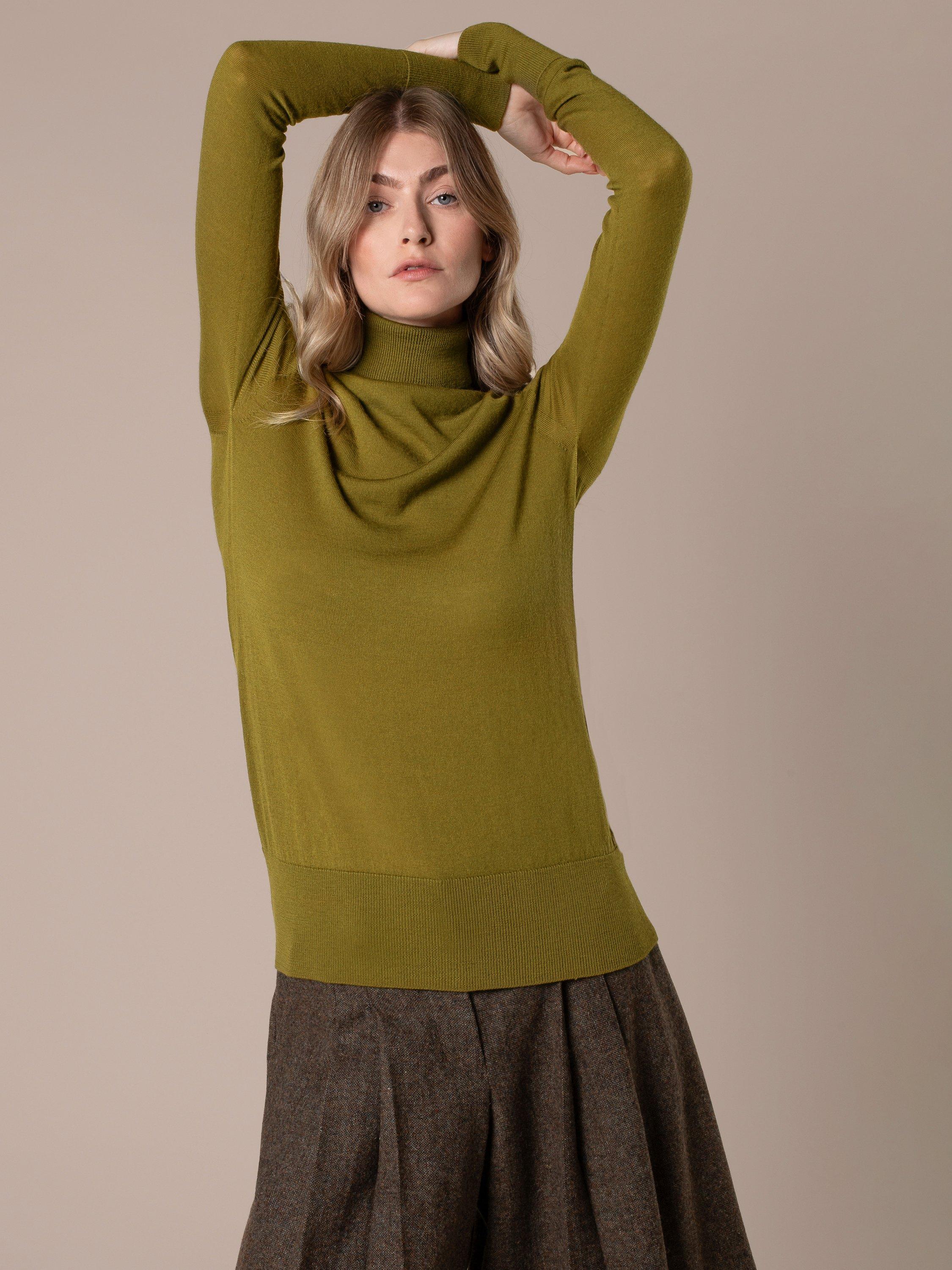 Product image 3 of 7, which shows Celtic & Co. Pure Merino Wool Roll Neck Jumper, Moss, XS