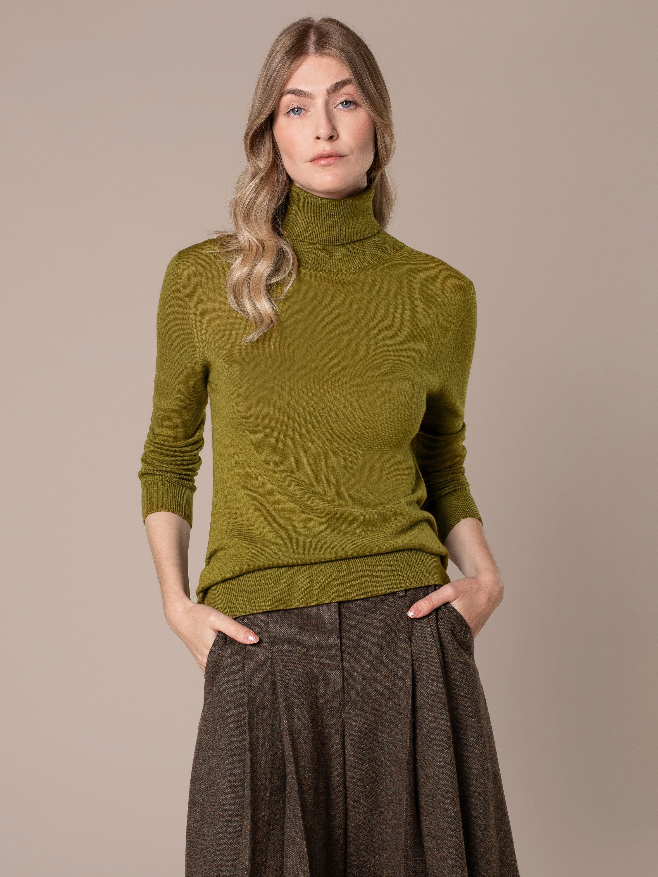 Product image 4 of 7, which shows Celtic & Co. Pure Merino Wool Roll Neck Jumper, Moss, XS