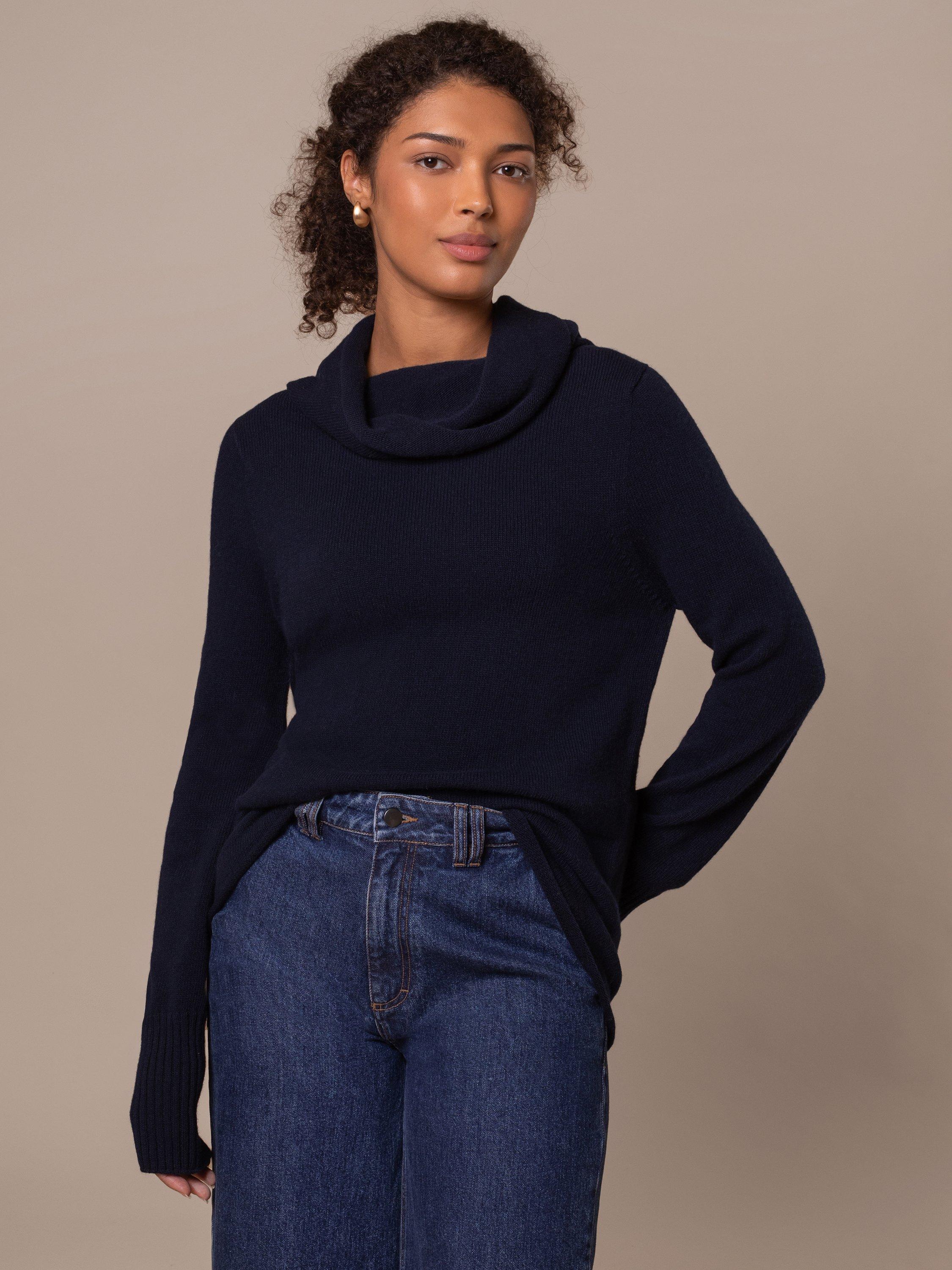 Product image 1 of 7, which shows Celtic & Co. Supersoft Slouchy Cowl Neck Jumper, Dark Navy, XS