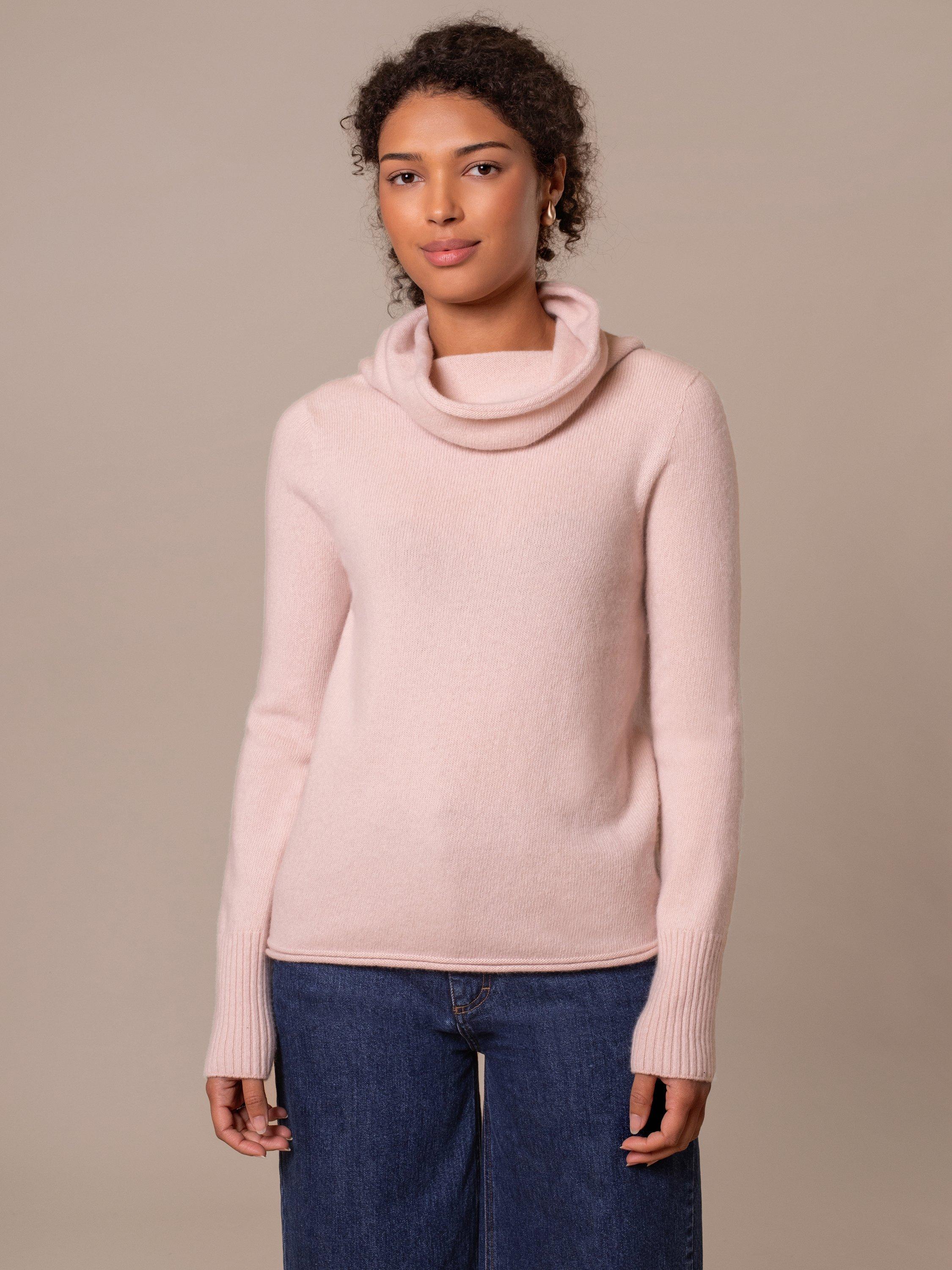 Product image 1 of 5, which shows Celtic & Co. Supersoft Cowl Neck Slouchy Wool Jumper, Peony, XS