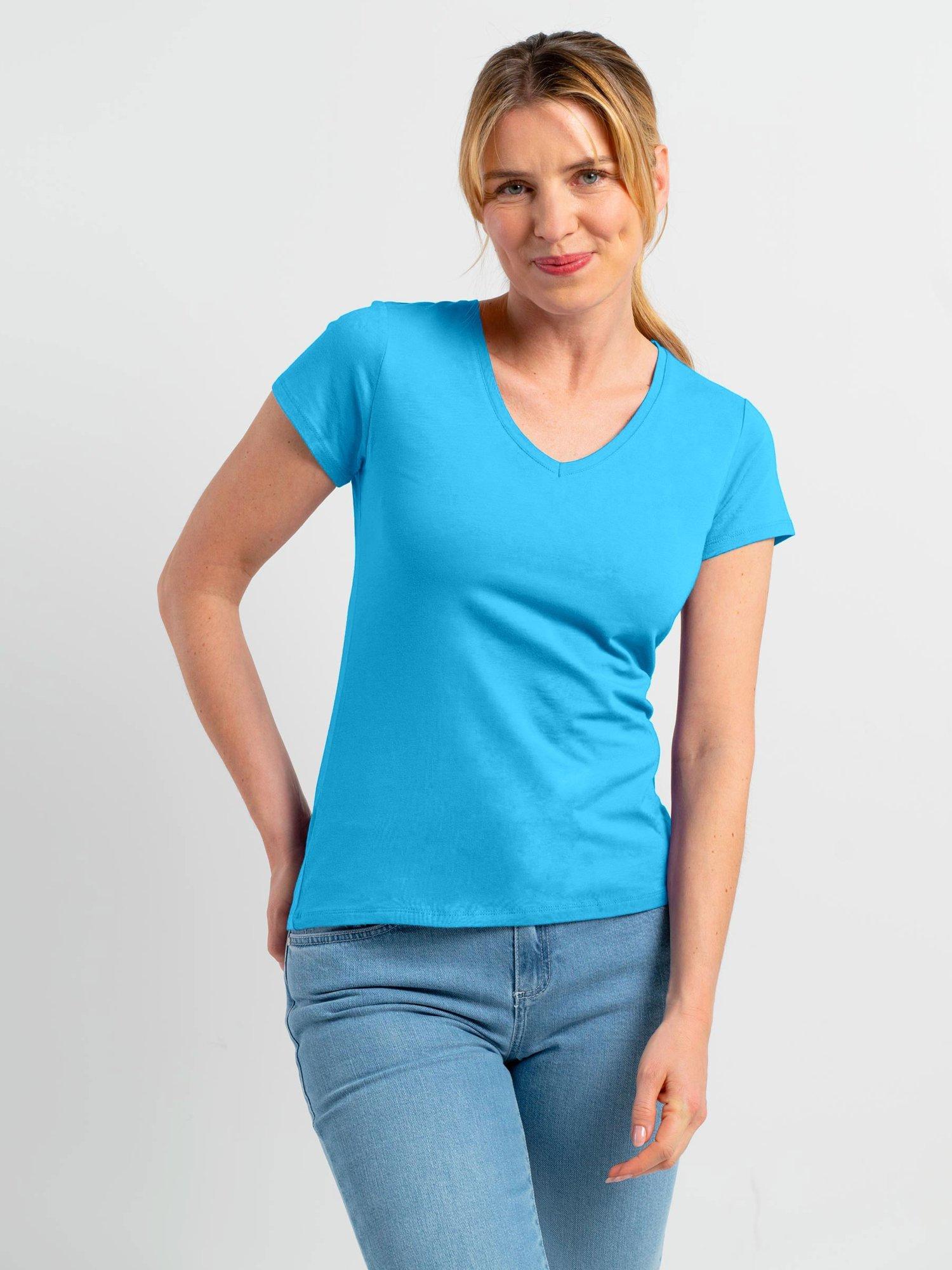 Product image 1 of 3, which shows Celtic & Co. Everyday V-Neck T-Shirt, Azure, 8