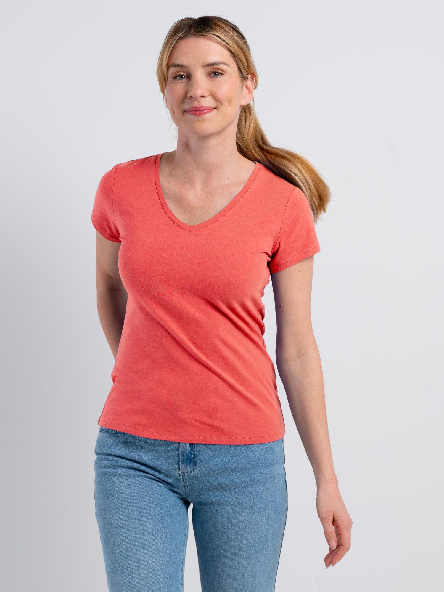 Product image 1 of 4, which shows Celtic & Co. Everyday V-Neck T-Shirt, Coral, 8