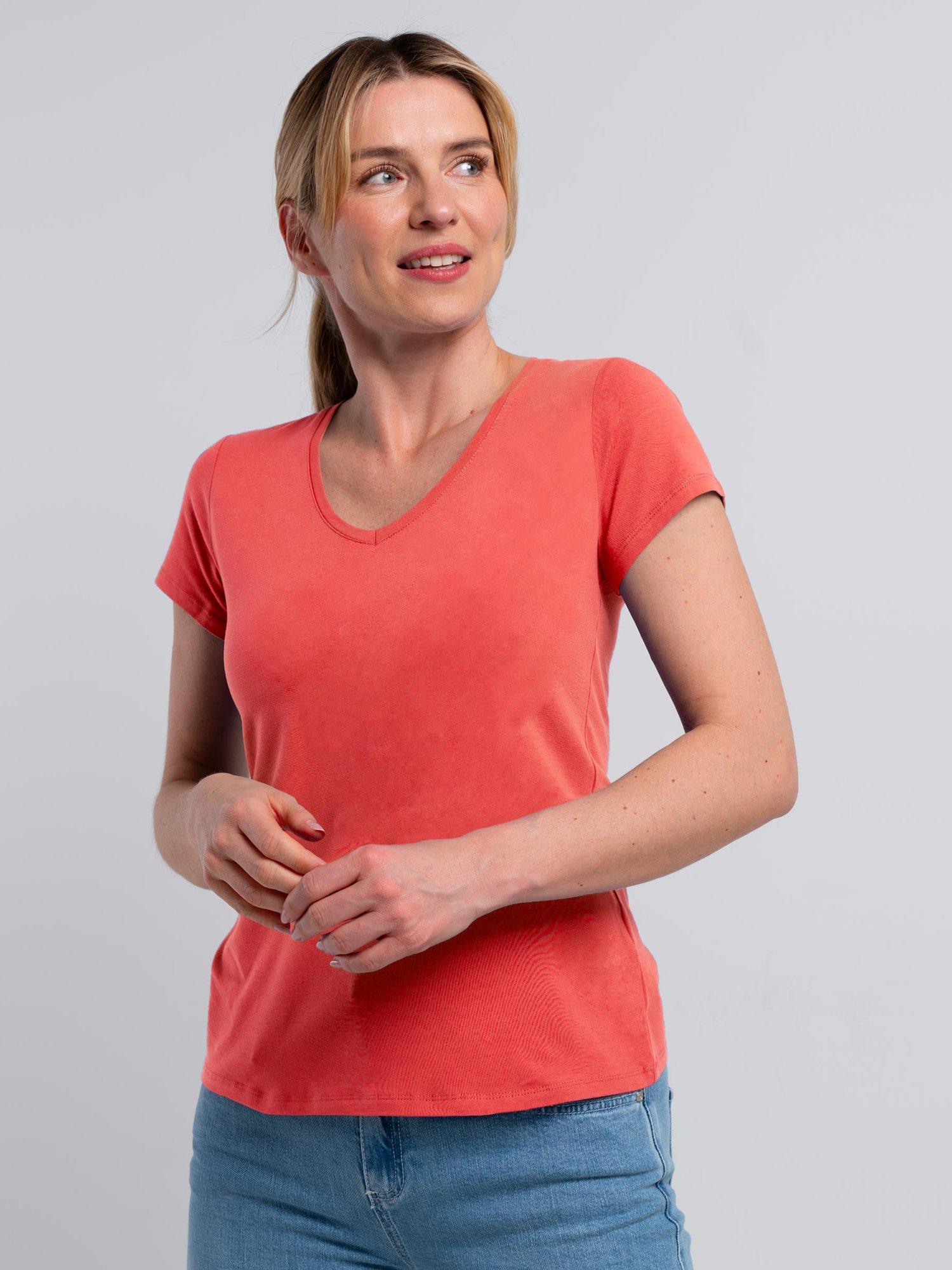 Product image 2 of 4, which shows Celtic & Co. Everyday V-Neck T-Shirt, Coral, 8