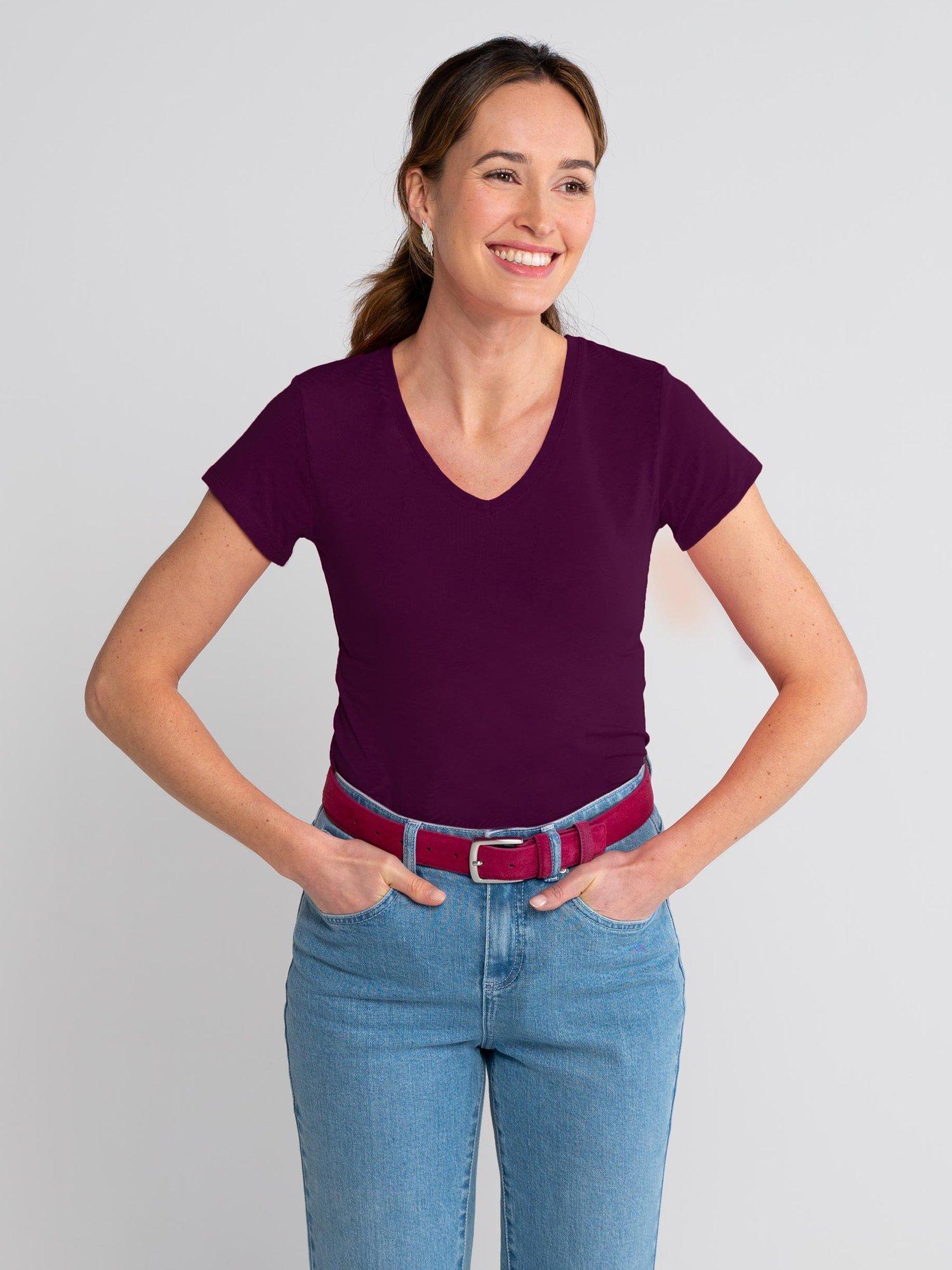 Product image 1 of 3, which shows Celtic & Co. Everyday V-Neck T-Shirt, Cassis, 8