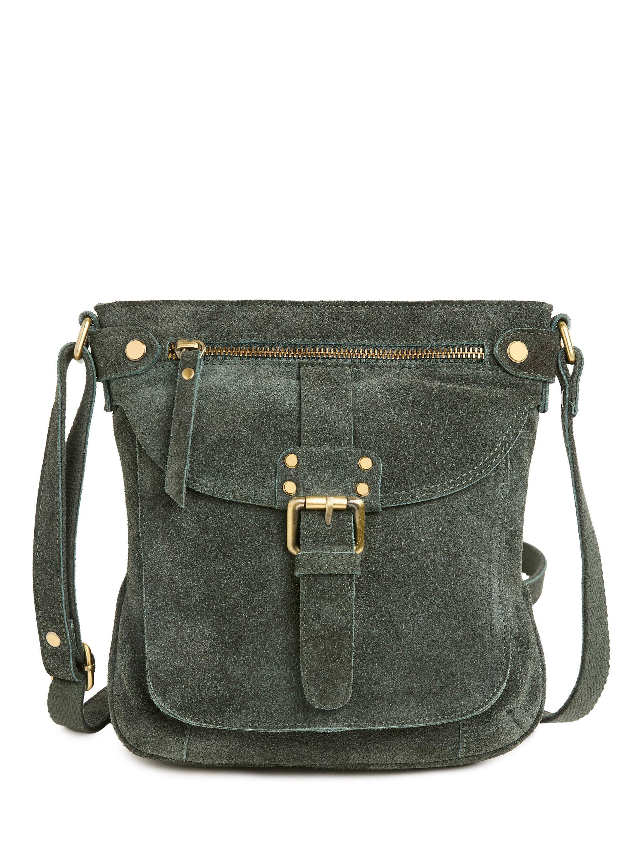 Product image 1 of 8, which shows Celtic & Co. Leather Cross Body Bag, Pine Suede, Green