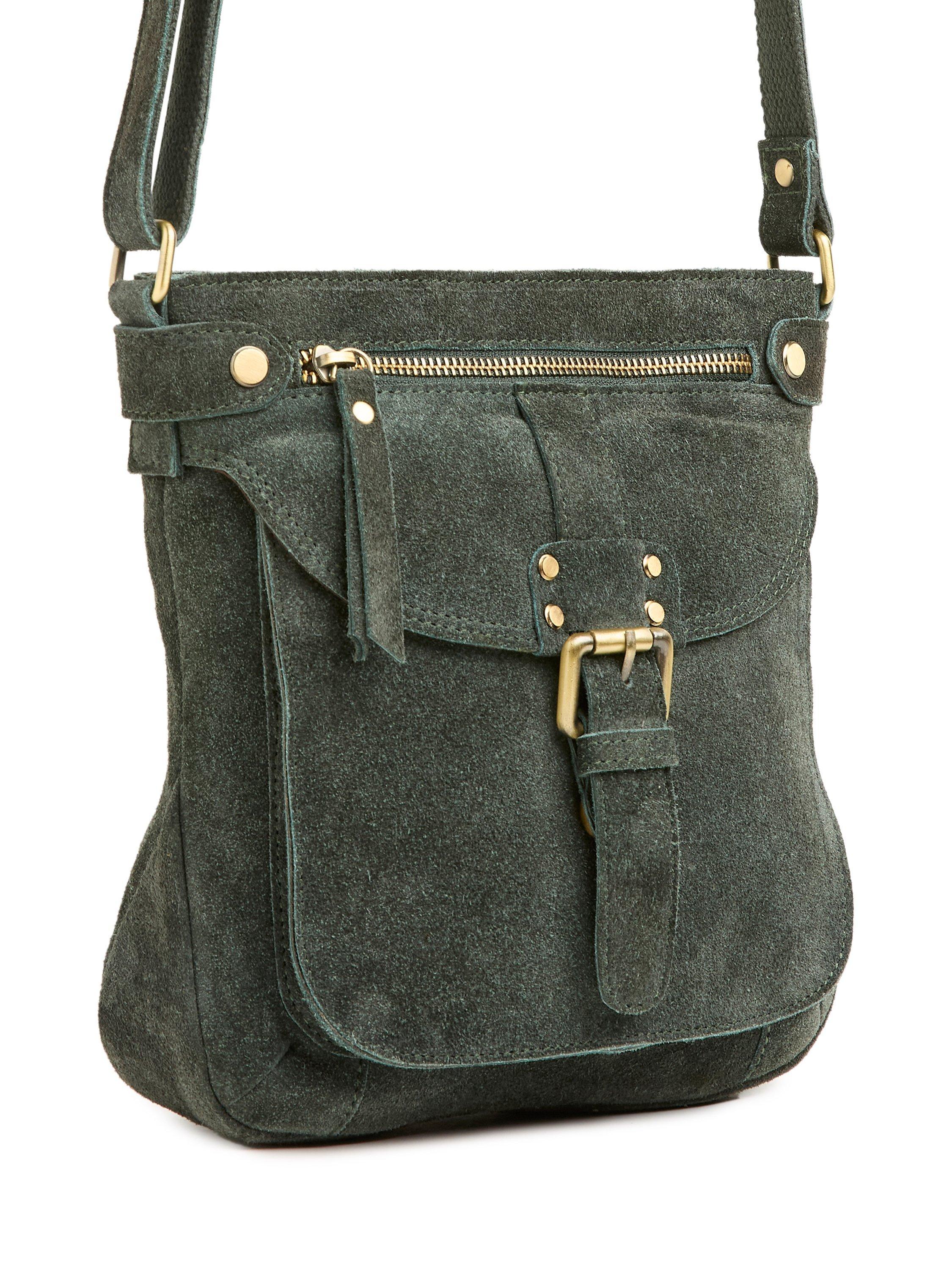Product image 2 of 8, which shows Celtic & Co. Leather Cross Body Bag, Pine Suede, Green