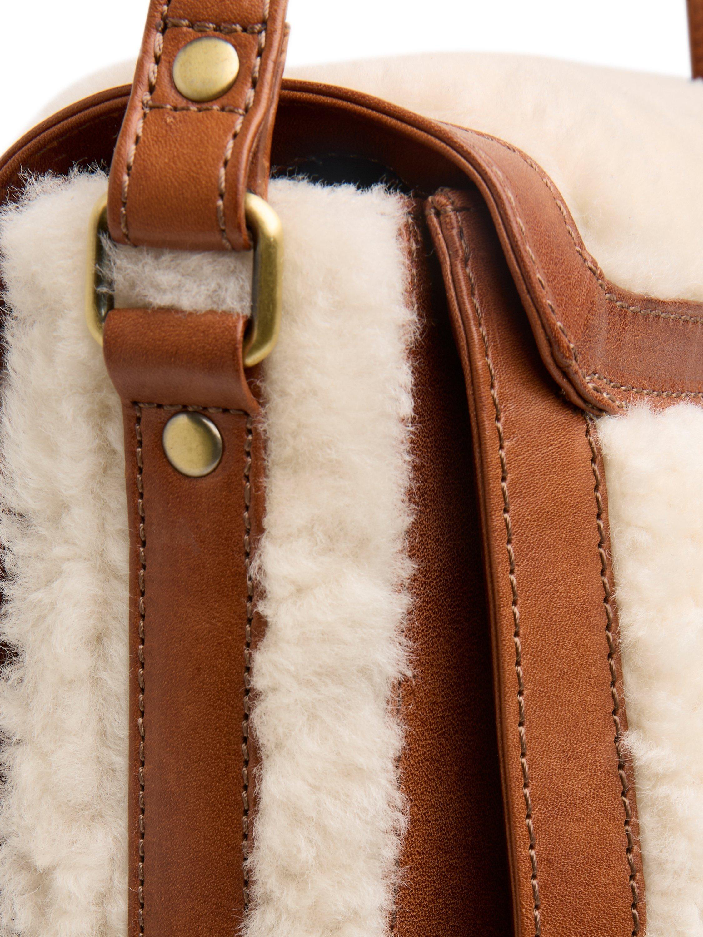 Product image 4 of 6, which shows Celtic & Co. Leather Trim Sheep Cross Body Bag, Ecru, Brown