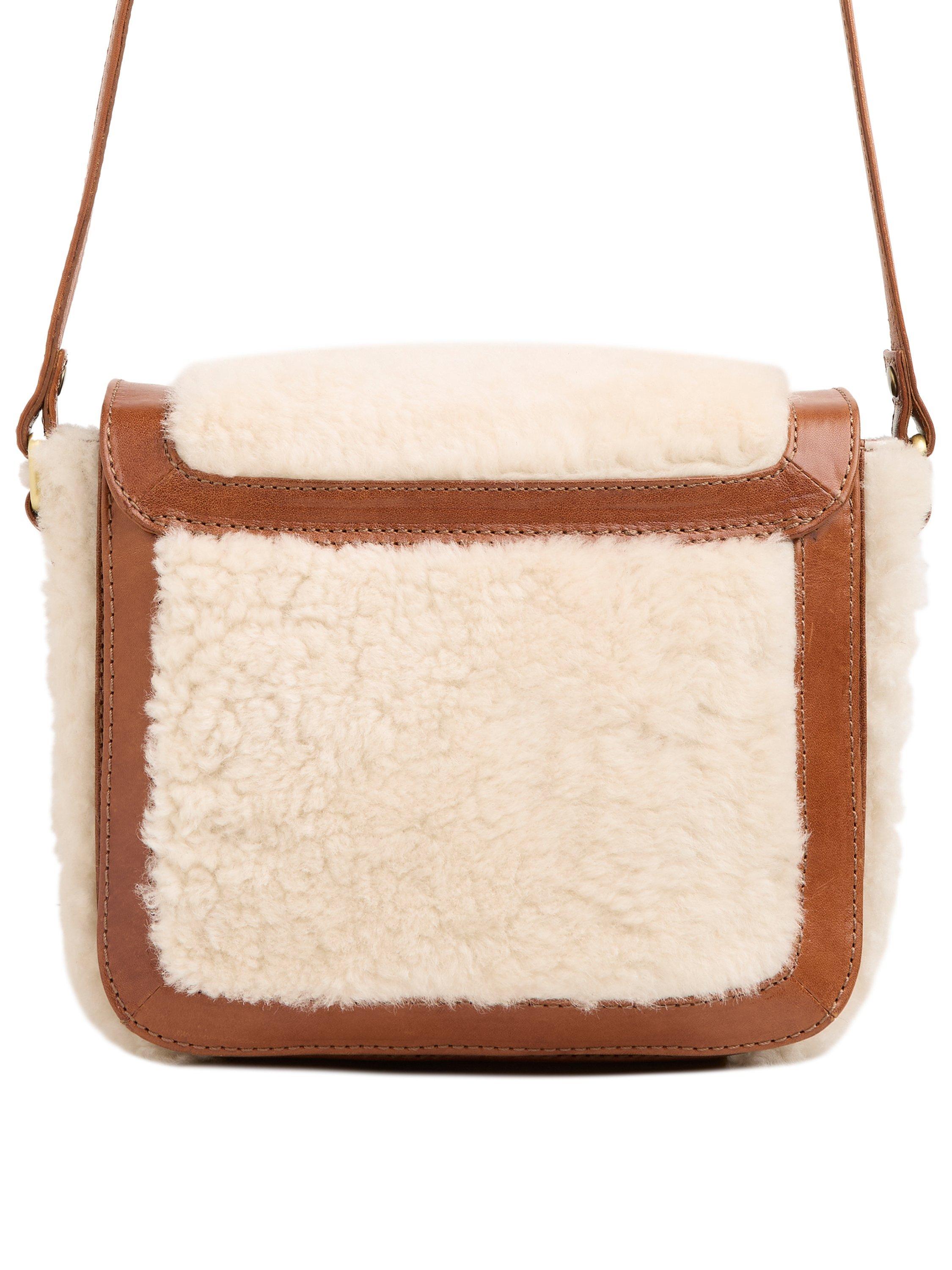 Product image 6 of 6, which shows Celtic & Co. Leather Trim Sheep Cross Body Bag, Ecru, Brown