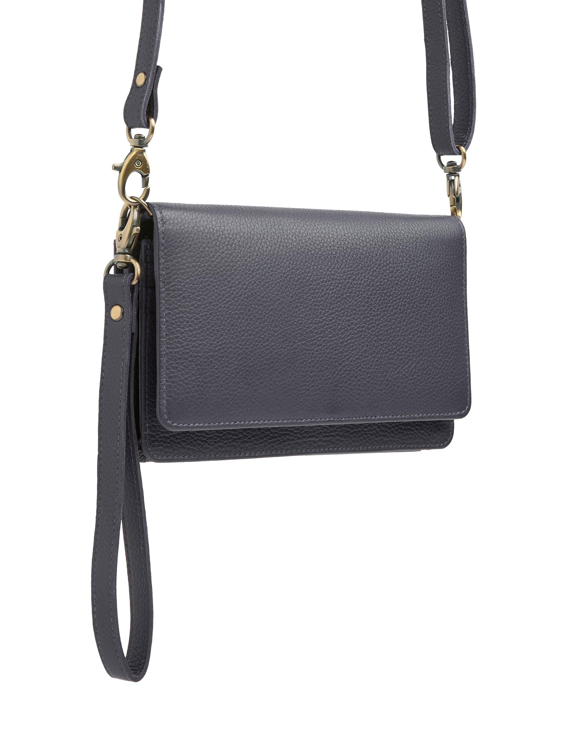 Product image 2 of 5, which shows Celtic & Co. Leather Cross Body Adjustable Strap Phone Bag, Ink Well, Blue