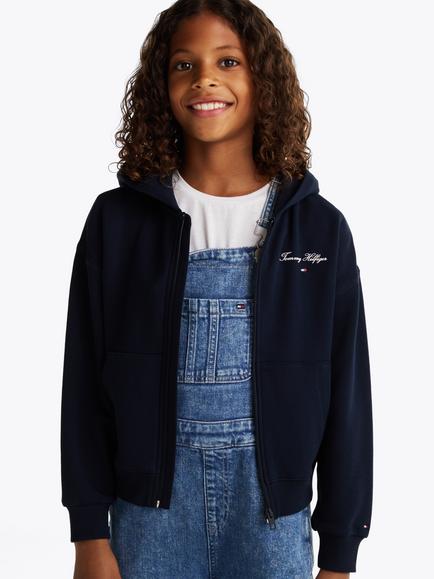Tommy Hilfiger Kids' Cotton Varsity Zipped Hoodie, Dark Night Navy, Dark Night Navy