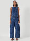 HUSH Bree Leopard Cropped Barrel Leg Jeans, Blue/Multi